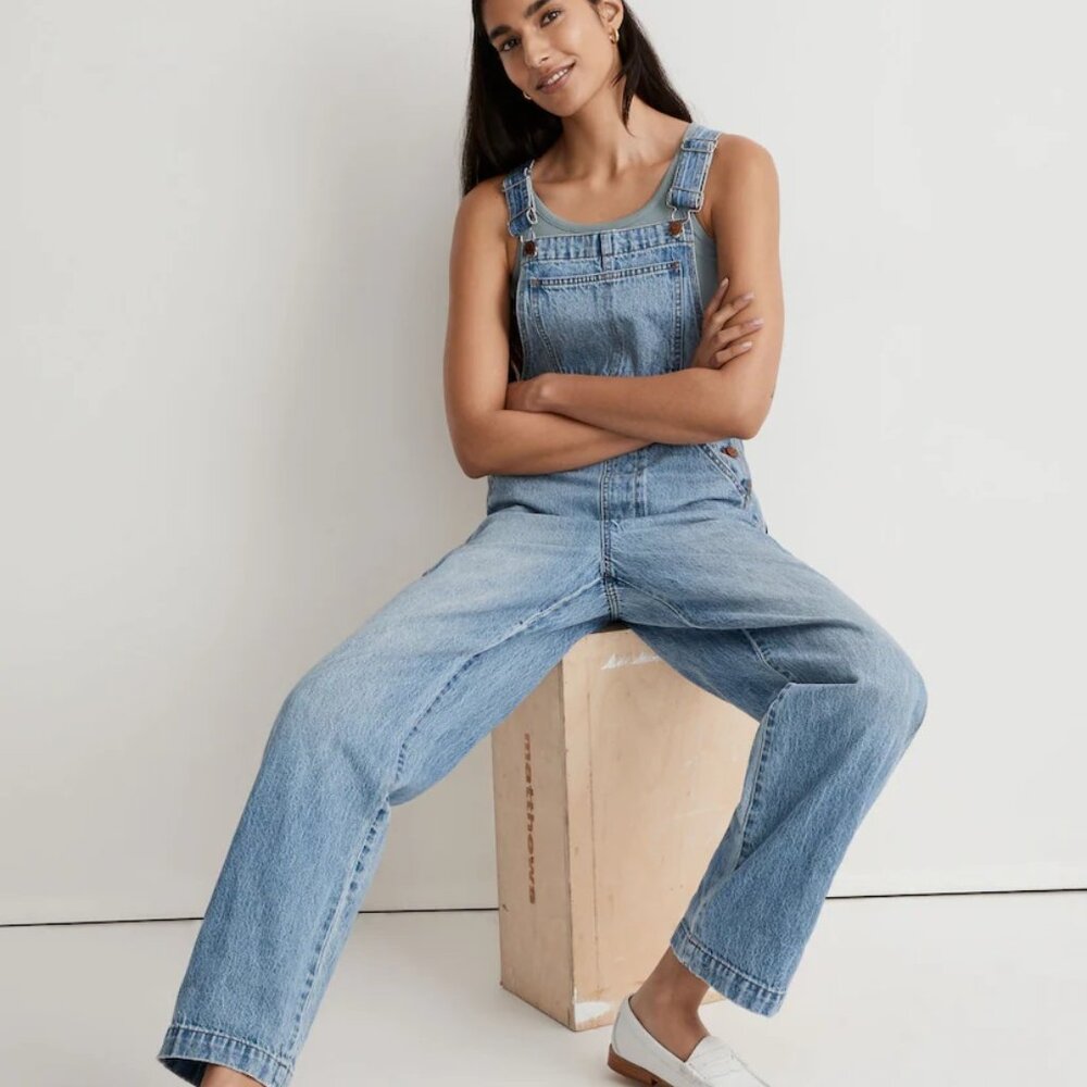 Petite Denim Oversized Carpenter Overalls in Aldott Wash